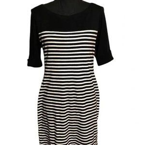 LAUREN Ralph Lauren Black and White Striped Stretch Sheath Dress Women's L Large
